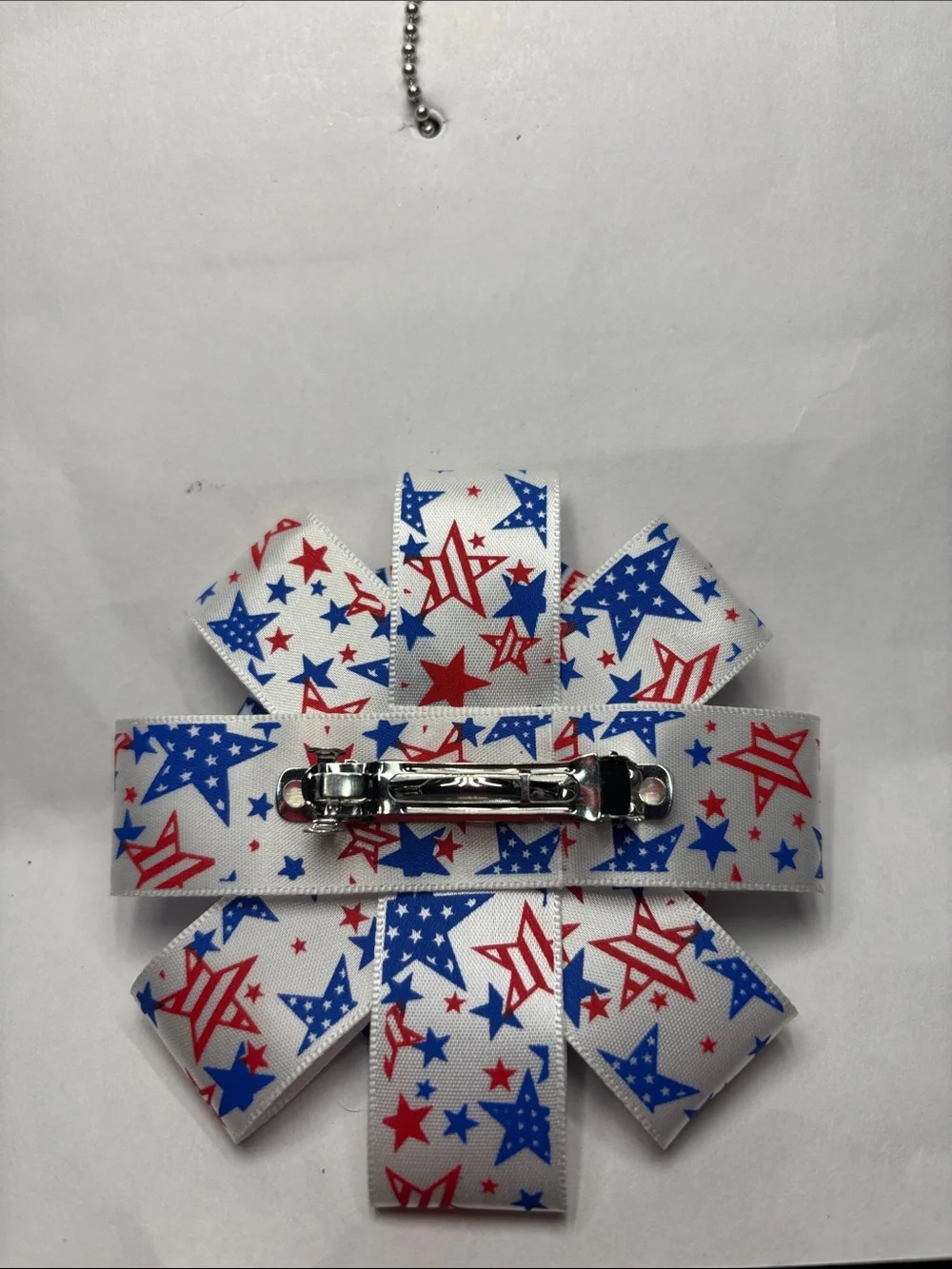 Patriotic Star Ribbon Hair Bow - Red, White & Blue